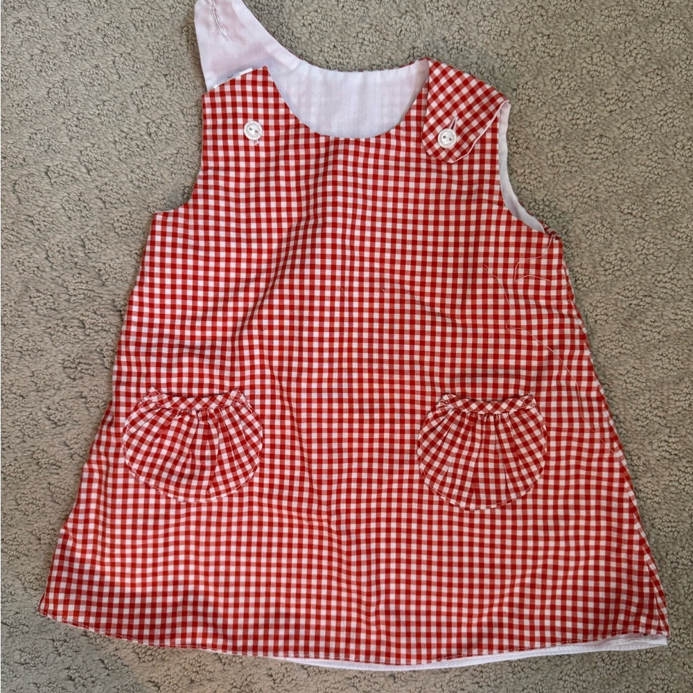 Dondolo Baby Girl Orange Gingham Sleeveless Dress - *Loose Button*